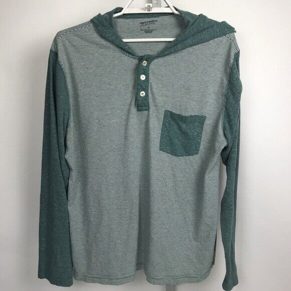 Arizona Jean Co Mens‎ Green Striped Hooded Shirt XL